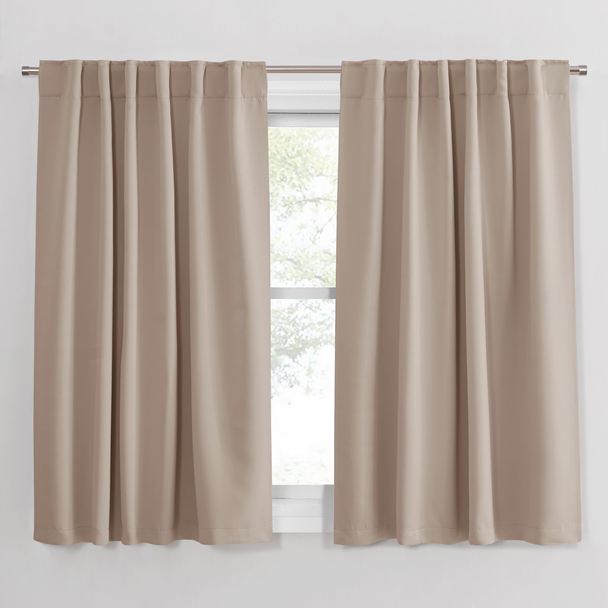 Photo 1 of PONY DANCE Blackout Curtains Thermal Insulated Window Treatment Panels Room Darkening Blackout Drapes for Living Room Back Tab/Rod Pocket Bedroom Draperies (2 Panels, Light Taupe, 52x45 Inch)