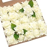 Ling's moment Flowers 25pcs Fake Gardenia Ivory Flowers Artificial Flowers with Stem, Fake Flower for DIY Wedding Decorations Centerpieces Bouquets Boutonnieres(Flores Artificiales para Decoracion)