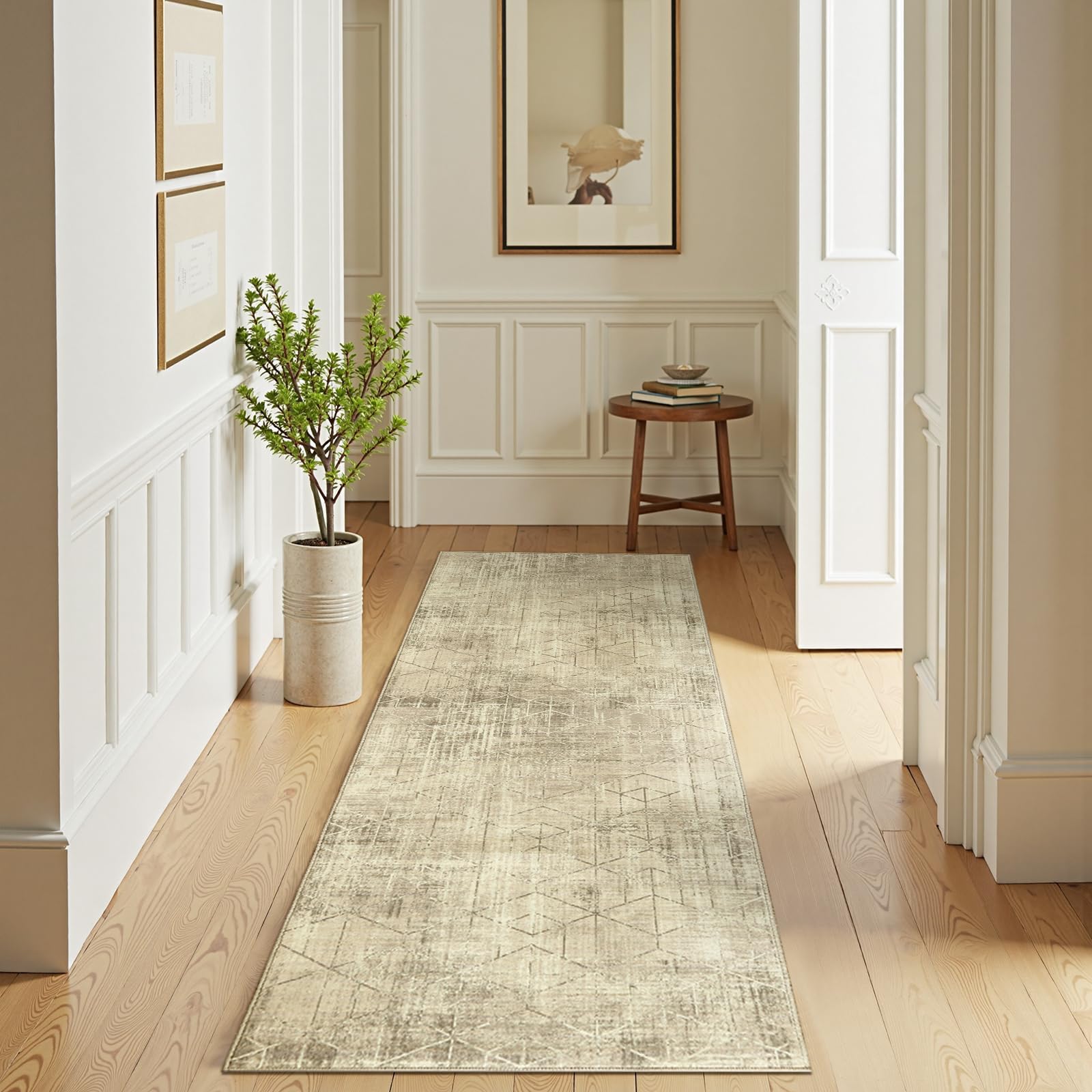 Photo 1 of jinchan Moroccan Runner Rug 2x6 - Kitchen Machine Washable Runner Rug Modern Geometric Soft Low-Pile Lightweight Non-Slip Carpet for Entryway Hallway Laundry Room Bedroom Farmhouse (2x6ft,Taupe)