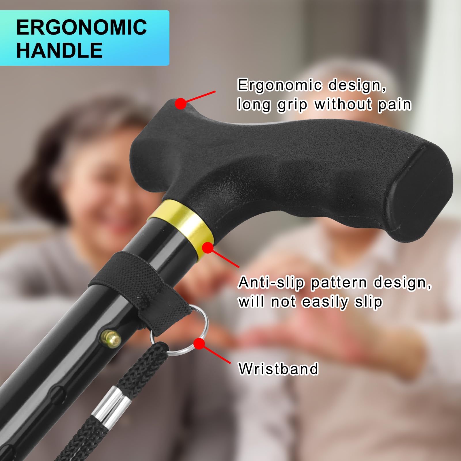 Folding Cane, Walking Poles with Adjustable Height, Canes for Men, Women and for The Elderly, Aids for People WithLlimited Mobility(Black)