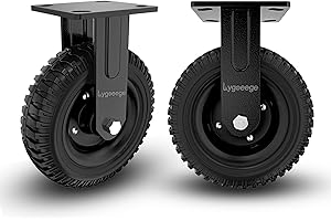 Lygoeege Fixed Heavy Duty Caster Wheel, 8 Inch*2,1000lb Capacity, Black Rim, Solid Rubber, Cast Iron,Outdoor,Flat Free for Carts,Dolly, Workbench,Trolley,DIY Tools