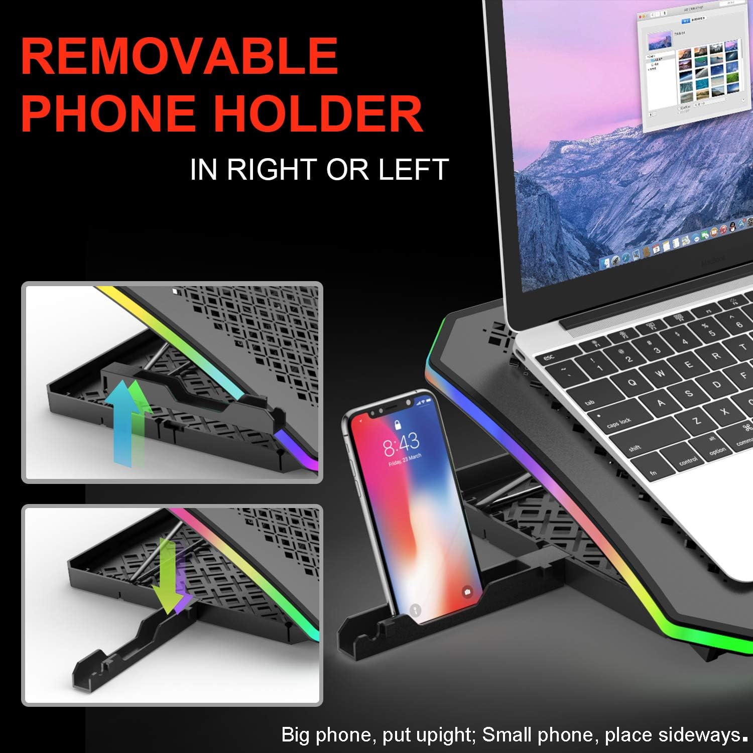 Vencci 2021 Upgrade Laptop Cooler Pad RGB Lights with 6 Cooling Fans for 15.6-17.3 Inch Laptops, 7 Height Stands, 10 Modes, 2 USB Ports in Right Side, Desk or Lap Use: Computers & Accessories