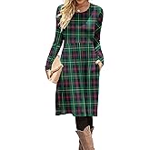 DB MOON Women Casual Long Sleeve Dresses Empire Waist Knee Length Loose Dress with Pockets