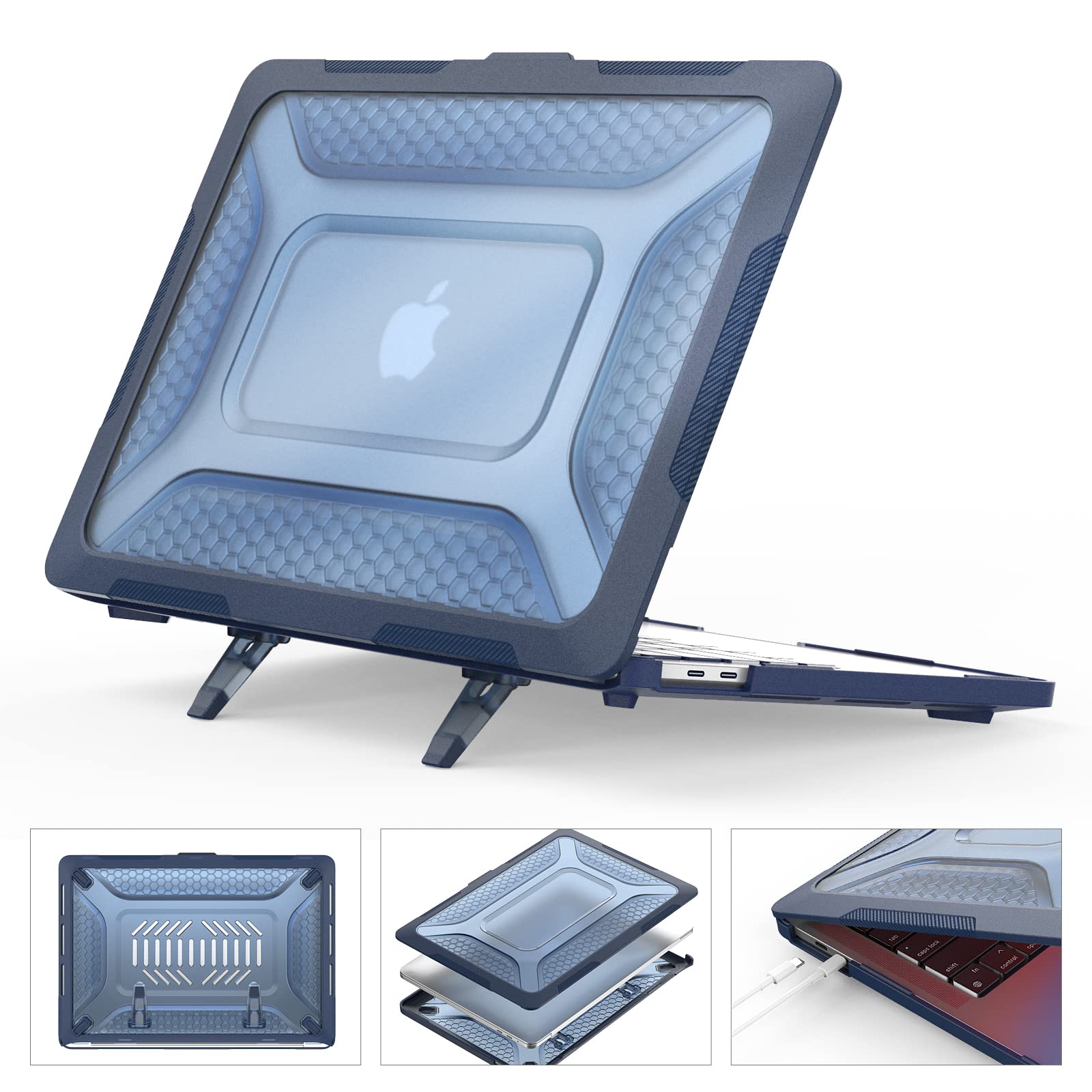 SEYMCY Cover Compatible with MacBook Pro 13 inch Case 2022 2020 2018, Anti-Scratching Hard Shell Protective with Foldable Stand A2338 A2289 A2251 A2159 A1989 - Blue