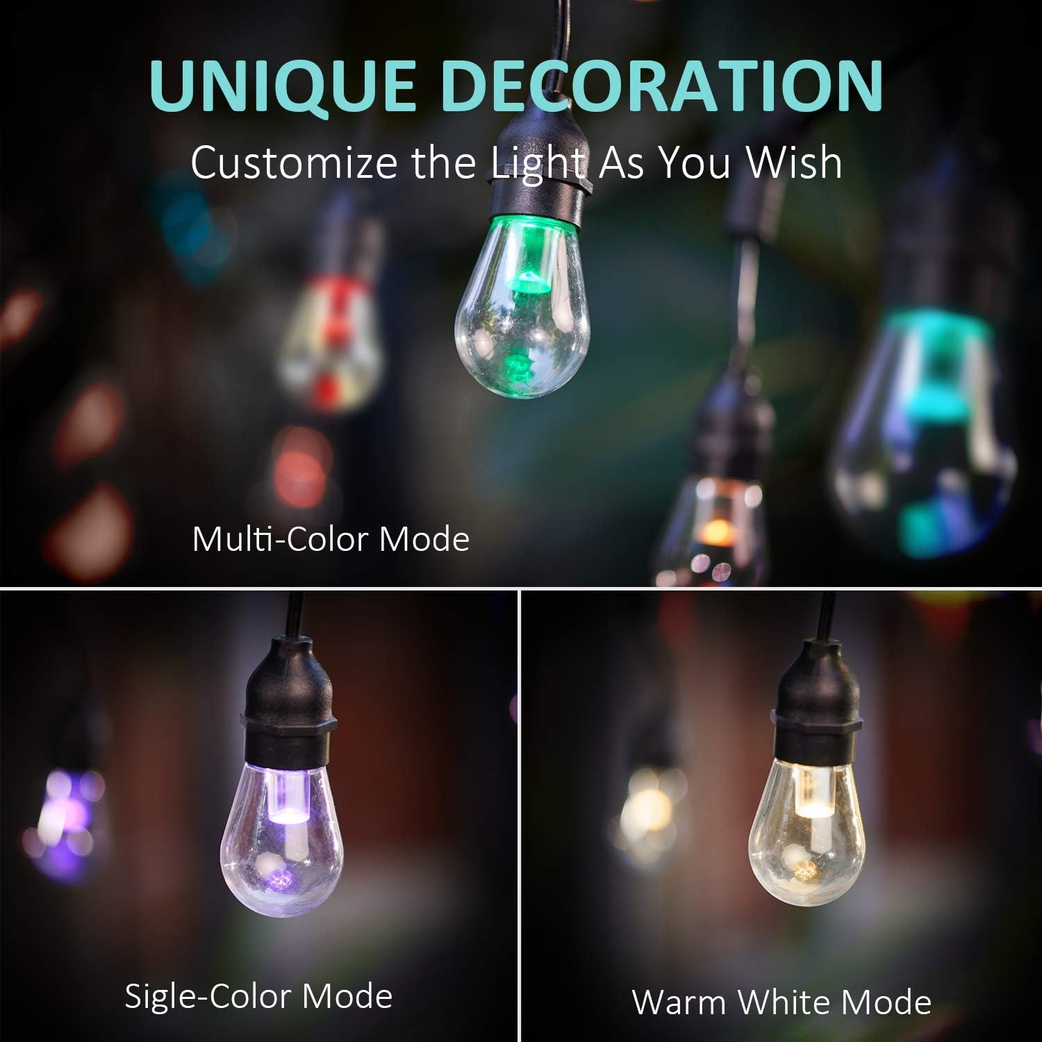 Outdoor String Lights – Patio Lights RGB Color & White LED Lights Smart String Lights Outdoor 2.4GHz Wi-Fi Controlled 15 Edison Bulbs 49 Ft Colored String Lights Works with App & Alexa IP65 Waterproof: Home Improvement