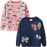 LOKTARC Toddler Girls Crewneck Sweatshirts, 2 Pack Kids Graphic Long Sleeve Shirts Pullover Cotton Tops