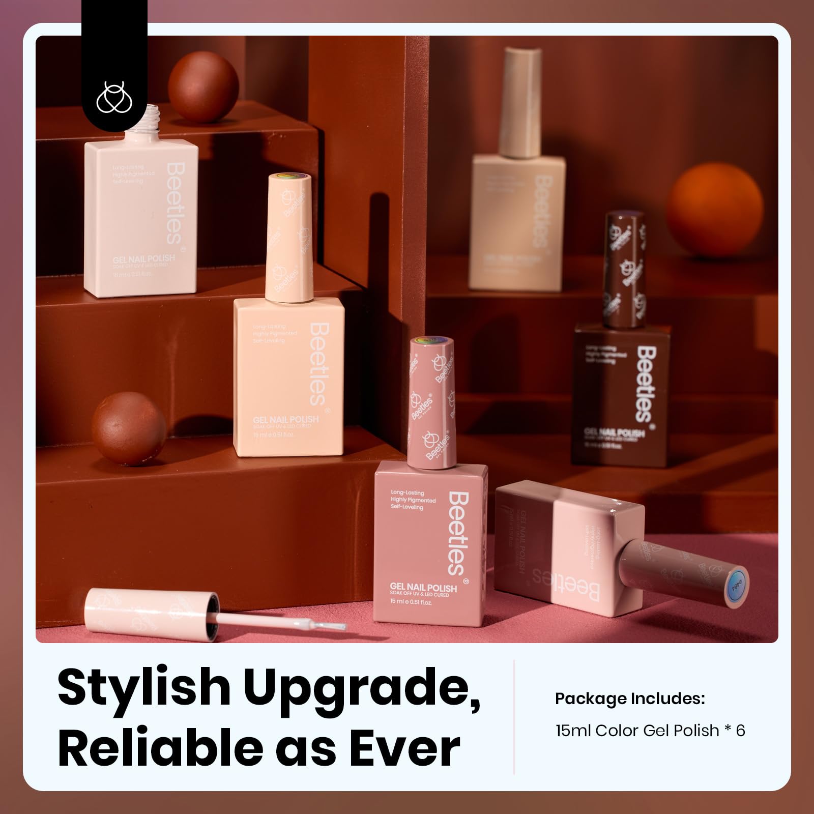 Beetles Neutral Gel Nail Polish Set 6Pcs, 15ml Nude Light Skin Dark Brown Warm Shades Nail Kit, Long Lasting DIY Art Salon & Home for Women Colorful Bottle Gel - Image 6