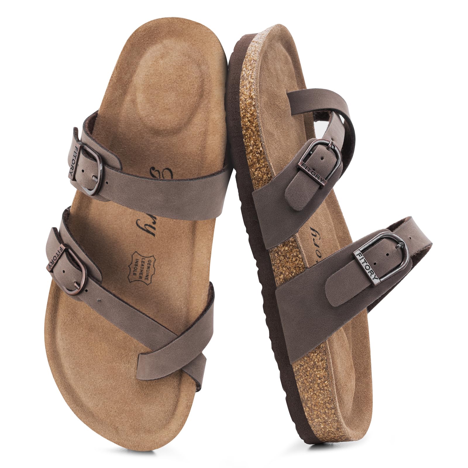 FITORY Women's Slide Sandals with Soft Cork Footbed, Comfort Arch Support Flat Sandals for Summer Size 6-11