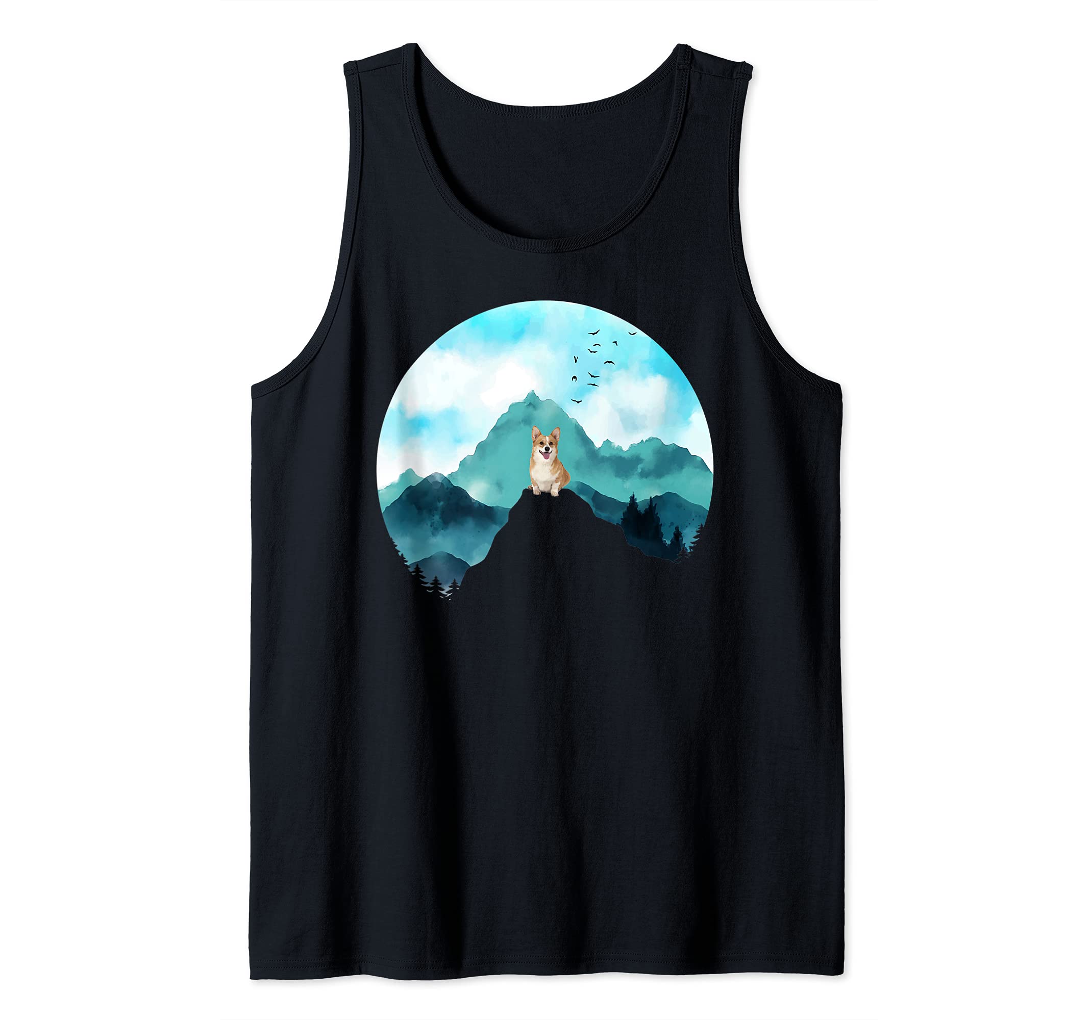 Mountain Pine Tree Blue Sky Birds are Flying Pet Dog Corgi Tank Top