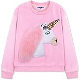 WELAKEN Girls Unicorn Fleece Sweatshirt Warm Long Sleeve Sherpa Crewneck Pullover Sweatshirts