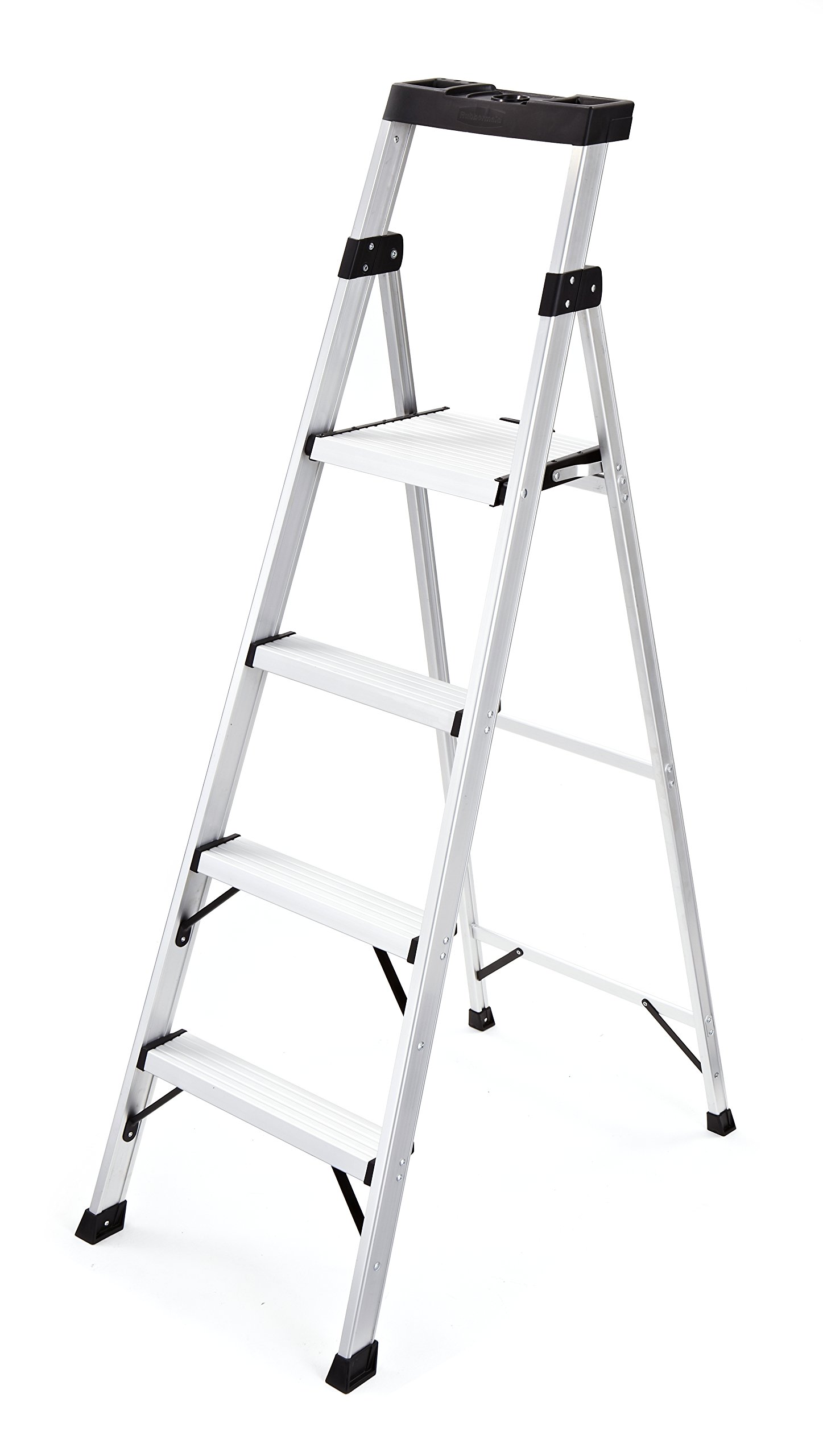 Photo 1 of ***PLZ NOTE THE BROKEN LADDER LEG PICTURE***Rubbermaid 5.5 ft. Step Ladder, Aluminum Lightweight with Project Top, Silver, Tested to US Safety Standards, No Assembly Required***PLZ NOTE THE BROKEN LADDER LEG PICTURE***