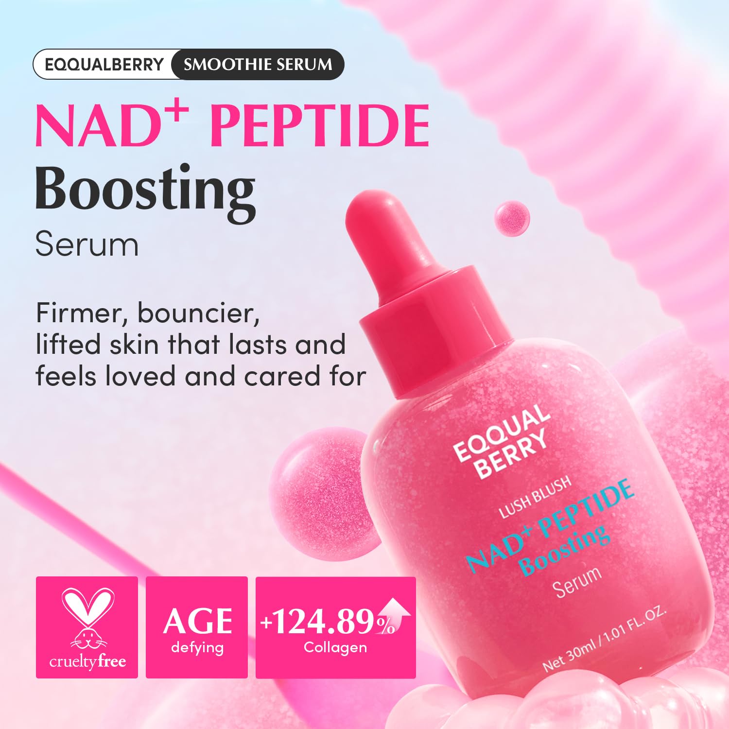 EQQUALBERRY NAD+ Peptide Boosting Smoothie Serum – Anti-Aging Korean Skin Care | Stocking Stuffer for Mom | Firming Serum with 5 Ceramides & Vegan Collagen for Wrinkles & Radiant Glow(1.01oz/30ml)