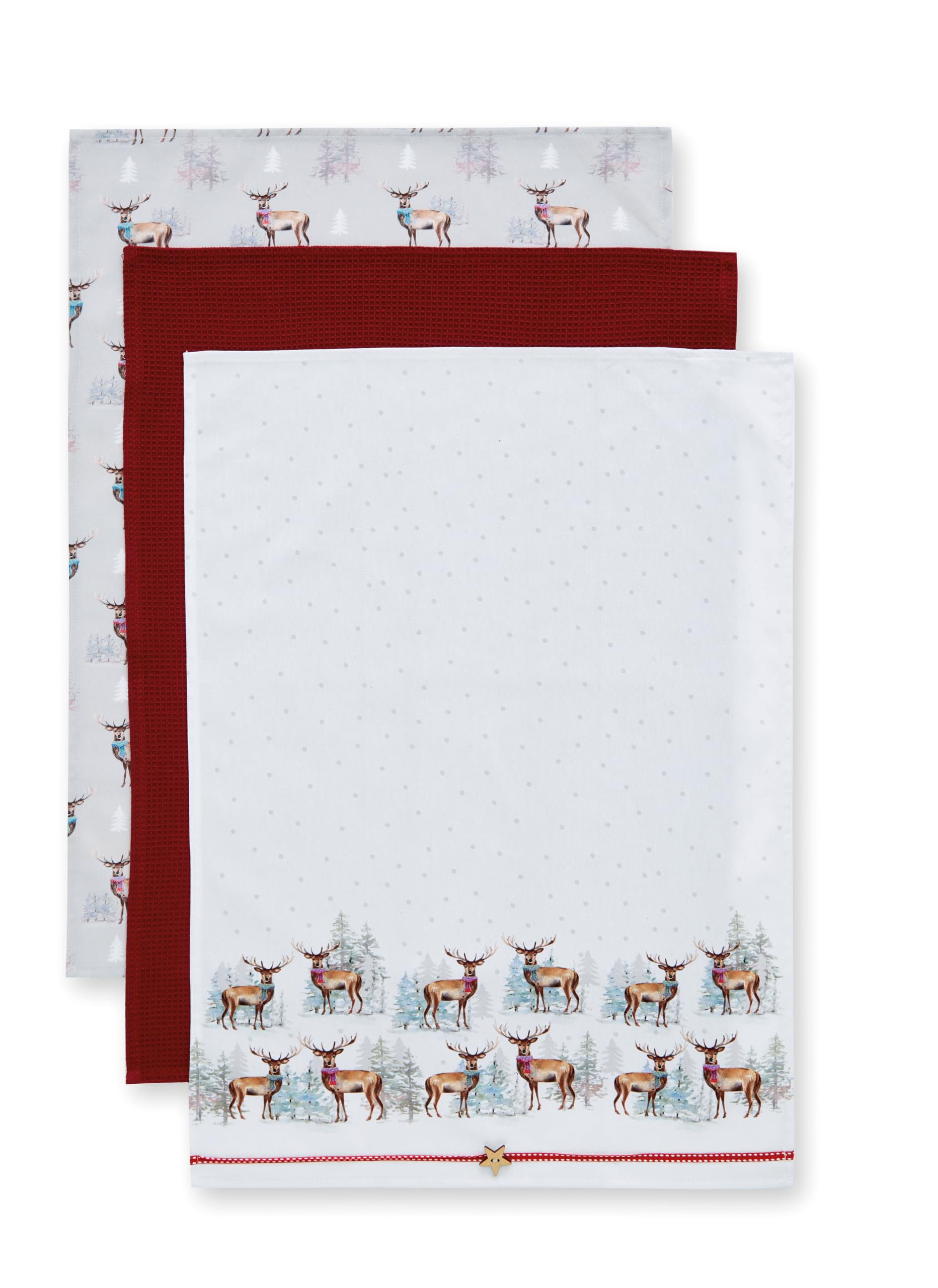 Cooksmart Christmas Stag 3 Pack Tea Towels For Kitchen | Lovely Kitchen Accessories For Home & Restaurent | Ideal Kitchen Towel For Everyday Use | Absorbent & Durable Tea Towel