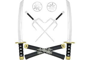 Skeleteen Ninja Sword Toy Set - Fighting Warrior Costume Set with Katana Swords, Sai Daggers, and Shuriken Stars - 6 Pieces
