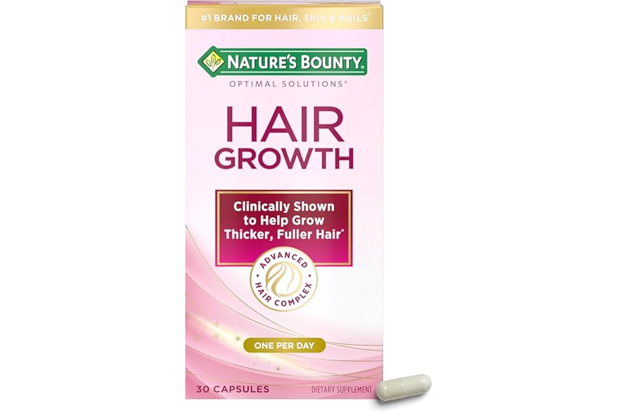 Nature’s Bounty Optimal Solutions Hair Growth Supplement with Biotin, Hair Growth Vitamins with Biotin Silicon & Arginine, 1 Per Day, 30 Capsules, One Month Supply