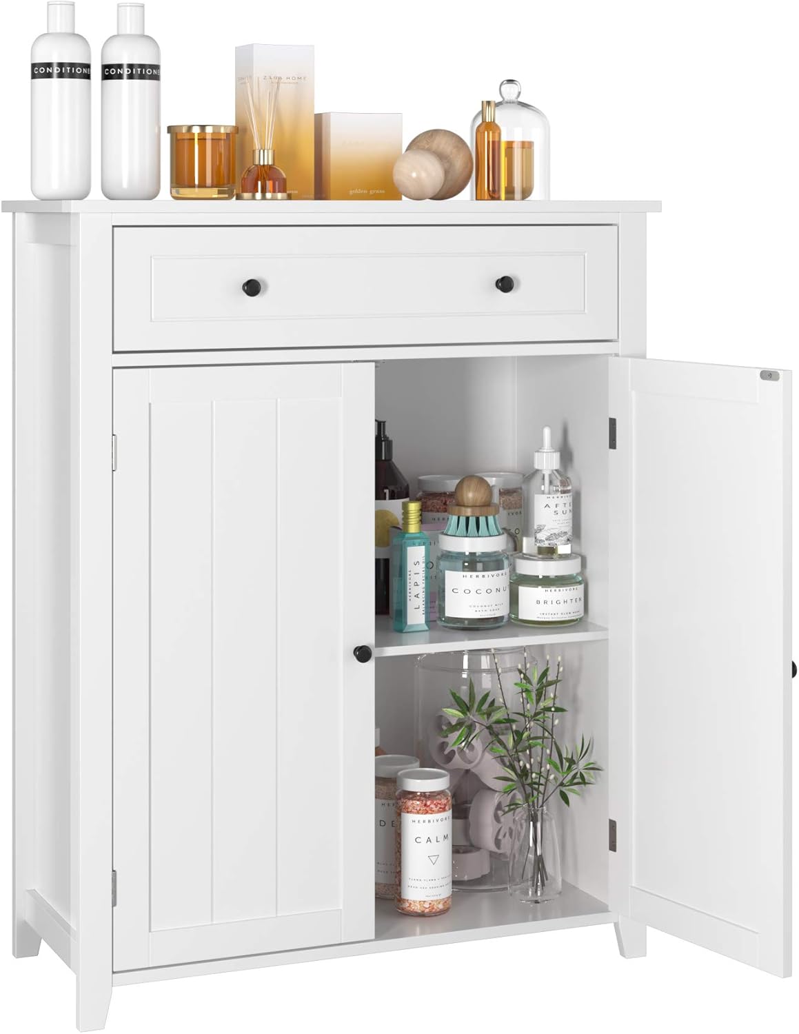 Homfa Wooden Storage Free Standing Cupboard with 1 Drawer 2