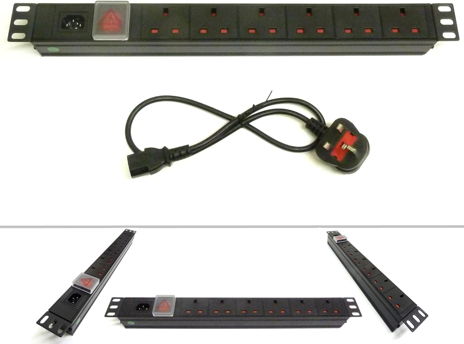 19" 6 Way Detachable Power Strip UK Extension PDU Data IEC Rack