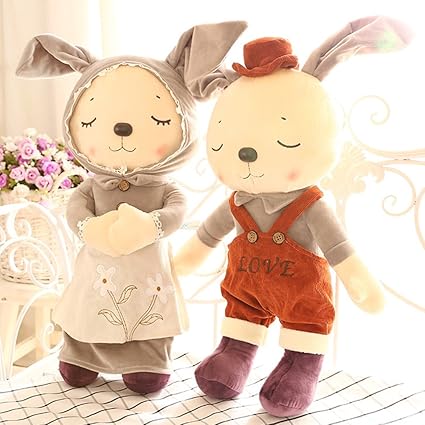 Thboxes 2pcs Cute Sleeping Rabbits Plush Dolls Lovers Dolls for Kids Baby Birthday/Christmas Gift Children Toy - 37cm/47cm/55cm