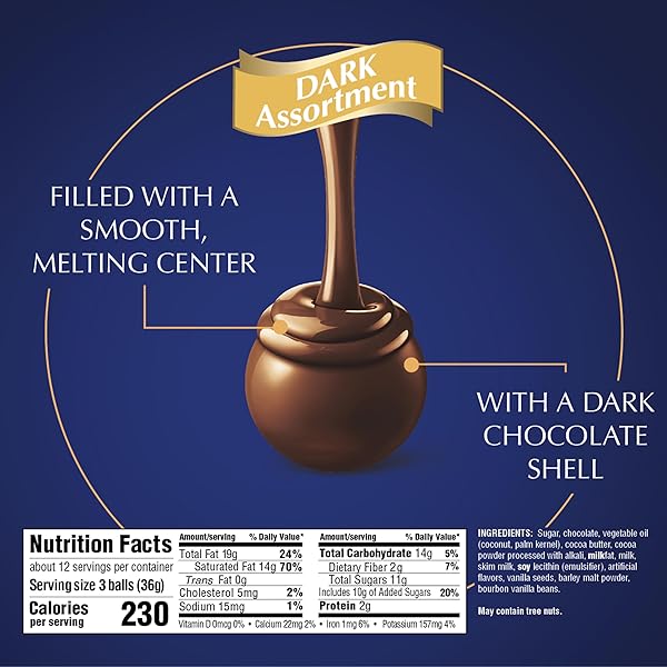 LINDT LINDOR ASSORTED DARK CHOCOLATE CANDY TRUFFLES, ASSORTED CHOCOLATE WITH SMOOTH, MELTING TRUFFLE CENTER, 15.2 OZ. BAG