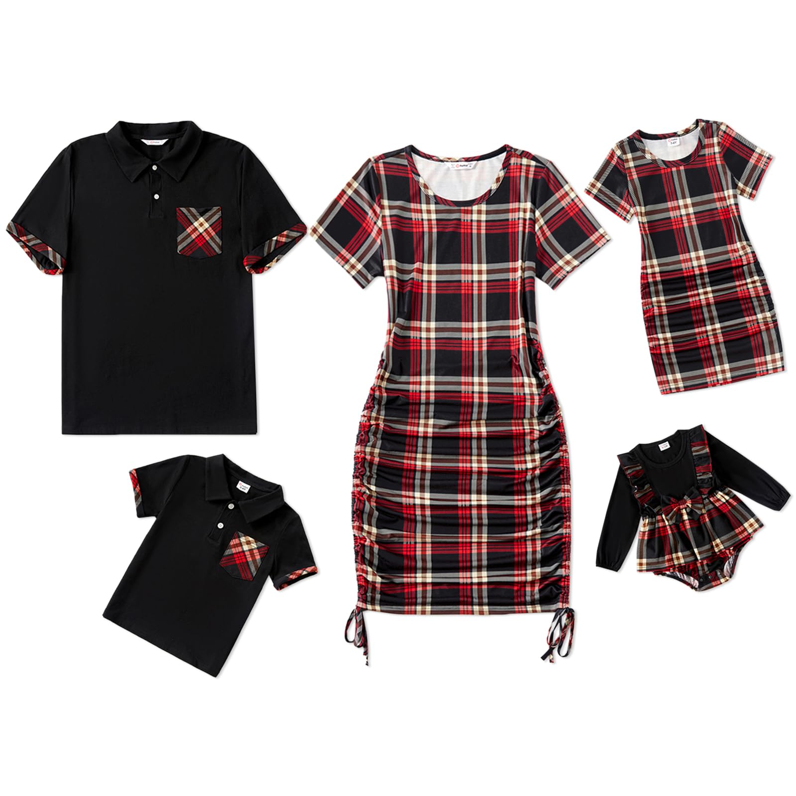 Photo 1 of ++1 pcs+++PATPAT Matching Family Outfits Matching Mom and Son Outfits Matching Shirts for Family Dad and Son Short Sleeve Collar Polo Red and Black Plaid Shirts T Shirts Matching  Toddler Boy 4-5 Years