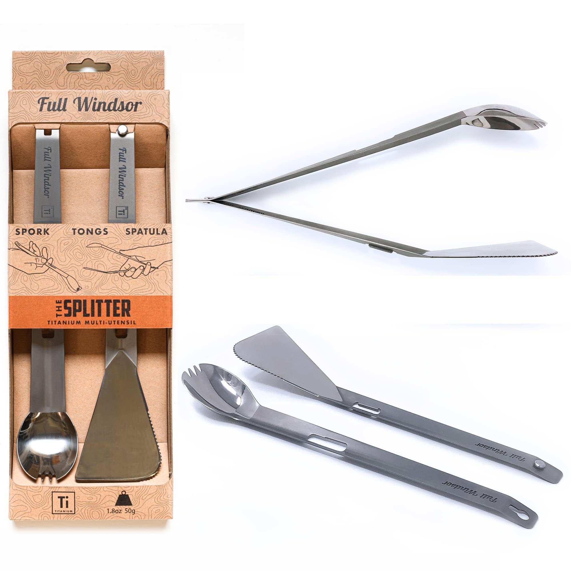 The Splitter Titanium Tongs, Spatula and Spork | Magware Camping Cutlery Multi Tool for Outdoor Cooking, Grilling, Backpacking, Camping Accesories | Lightweight & Portable All-in-One Multi Utensil Set
