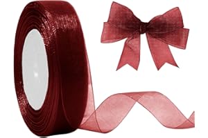 JaoZuyard Burgundy Organza Chiffon Ribbon 1/2 inch X 50 Yards Sheer Ribbon for Flower Fabric for Wedding Invitations Bridal Bouquets Party Decoration Gift Wrapping Bow Making