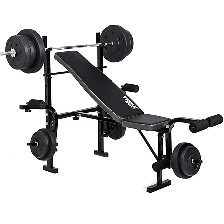 Trex Hantelbank Kraftstation TX-055 mit Langhantel Set Stange Gewichte 30/60/90 kg zur Wahl