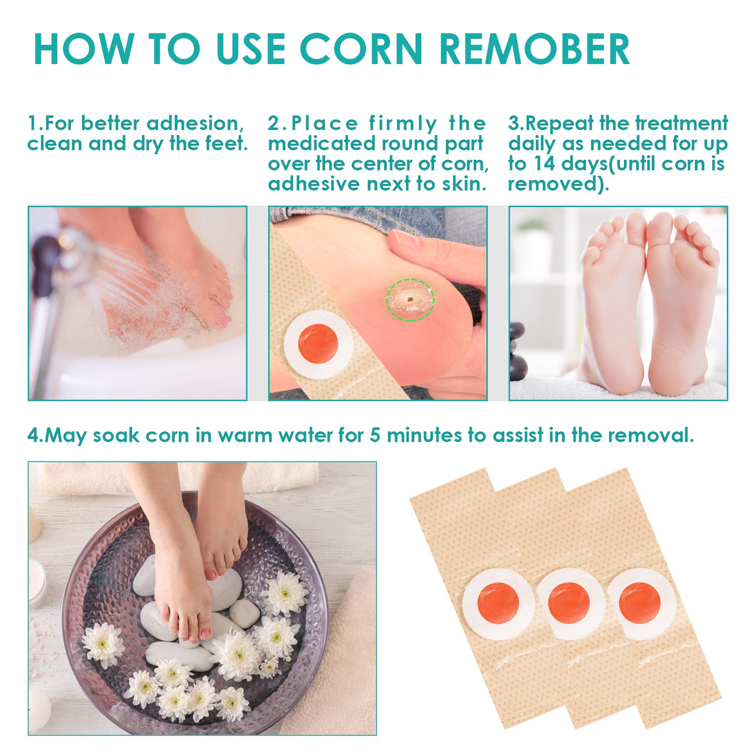 16 Pads Corn Wart Remover Pads, Plantar Wart Remover, Salicylic Acid