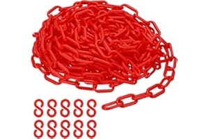 PATIKIL Plastic Chain Links, 32 Foot 1/4inch(6mm) Red Plastic Chains for Barriers, Crowd Control, Queue Lines, Parking, Fences, Gate, Concerts, and Decoration