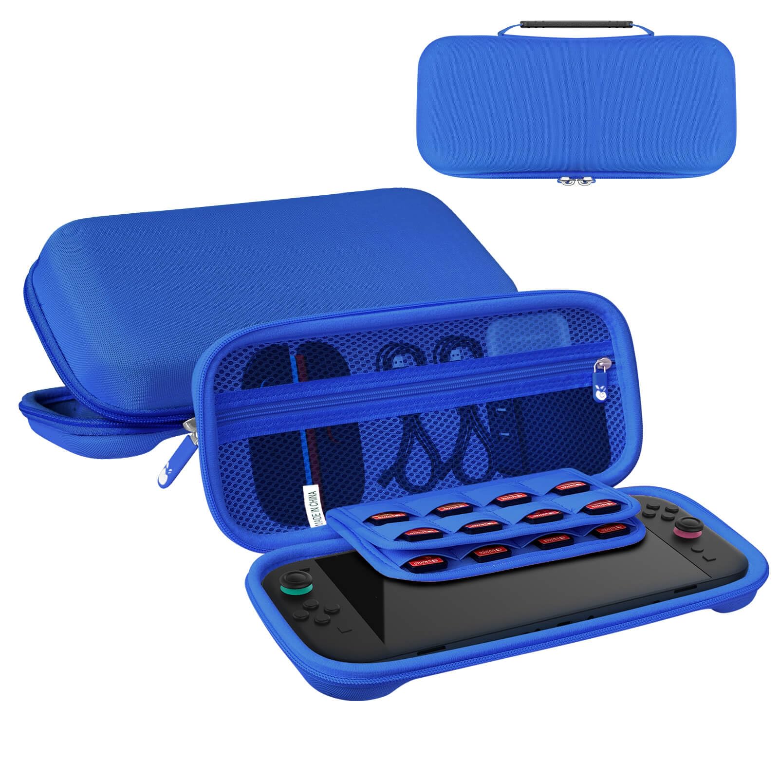 RAVEtone Travel Carrying Case Compatible with Nintendo Switch 2 Model 2025, Large Capacity Premium EVA Portable Hard Shell Pouch Waterproof Game Bag with 32 Game Cartridge Accessories (Blue)