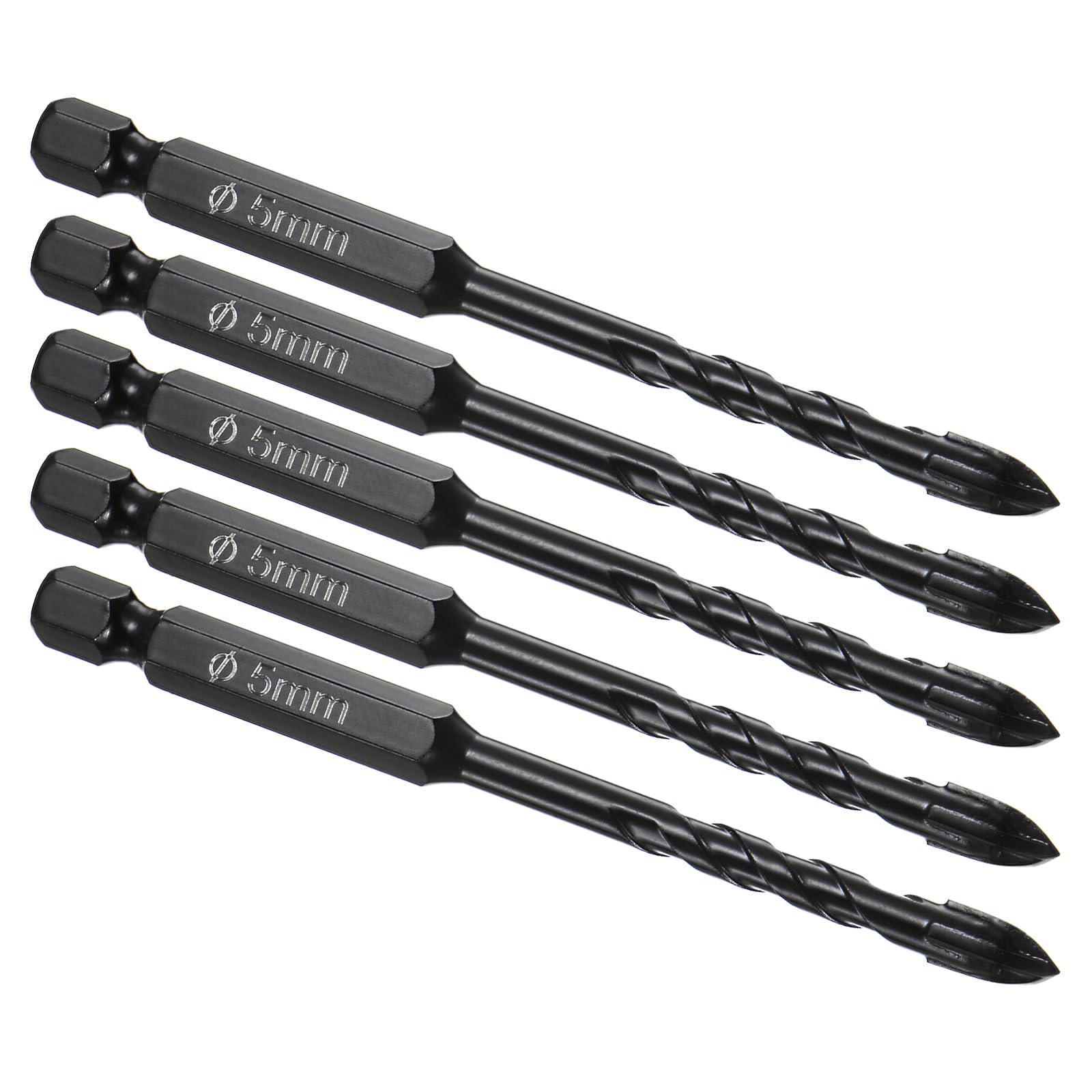 Kozelo 5 Pcs Glass Concrete Drill Bit - [5mm] Carbide Tip Concrete Masonry Drill Bit for Concrete, Glass, Walls, Bricks, Wood Use | 1/4 Inch Shank, High Speed Steel
