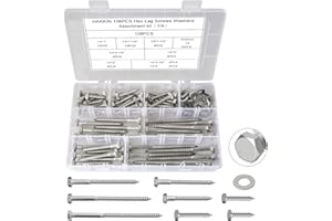 Hakkin 108PCS 1/4" Hexagon Head Lag Screws,304 Stainless Steel Hex Lag Bolts 1" 1-1/4" 1-1/2" 2" 2-1/2" 3" 3-1/2" 4", Wood Screws Washers Assortment Kit with Storage Case
