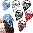 6 Pack Hair Scarf Headband for Women - Elastic Hair Kerchief Large Boho Triangle Bandana Head Scarf with Clips Non Slip Paisley Print Headbands Hair Scarves for Teen Girls