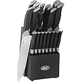 Oster Lindbergh 22 Piece High Carbon Stainless Steel Cutlery Kitchen Knife Block Set w/Black Knife Block - Black Handle - Cuchillos Para Cocina