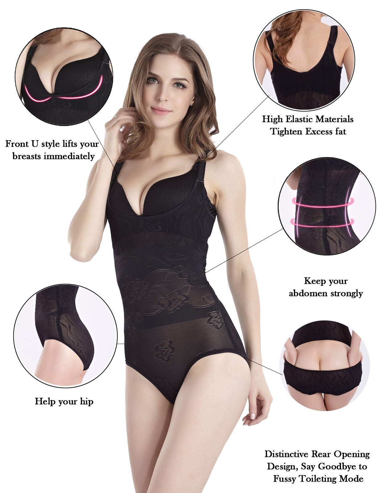 Lynmiss Women’s Shapewear, Adjustable Tummy Control Seamless Firm Control Waist Shaper for Women Body Shaper, Black-XL