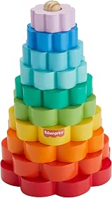 Fisher-Price Wood Toddler Ring Stacker 10-Piece FSC Non-Toxic Paint