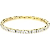 Tennis Bracelet for Women Men, 14K Gold Plated Round 3mm/4mm/5mm AAAA+ Cubic Zirconia CZ Dainty Classic Adjustable Stainless Steel Bracelets Festival Wedding Jewelry Gift