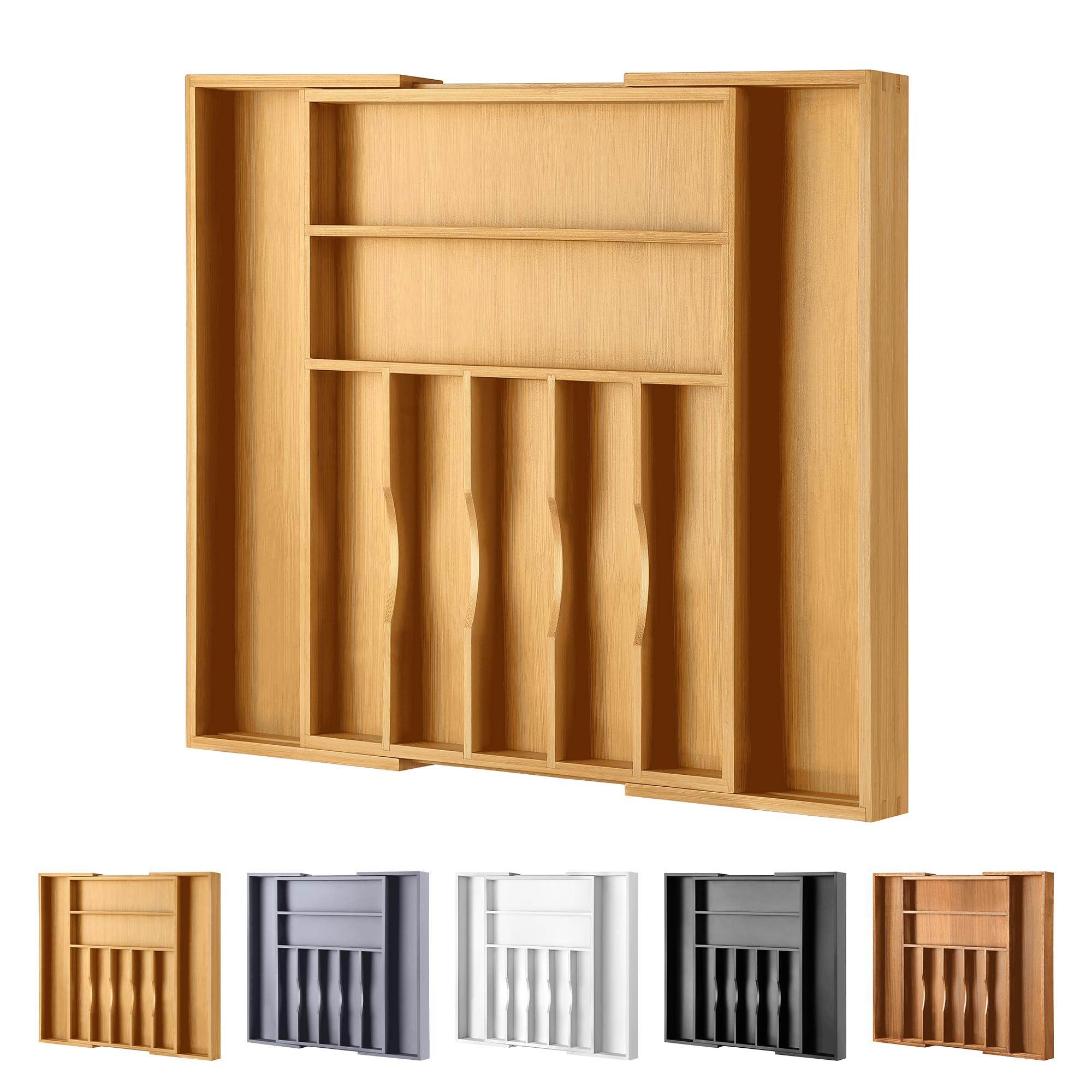 Photo 1 of oridom Large Premium Bamboo Silverware Organizer - Expandable Drawer Organizer & Utensil Organizer - 17"x19.7" Cutlery Tray with Dividers for Kitchen Utensils and Flatware (7-9 Slots) (Natural)