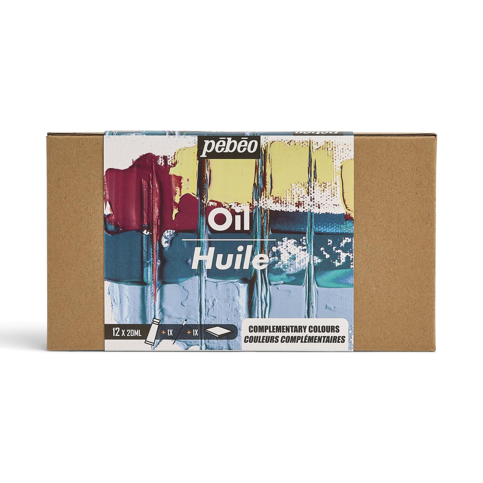 PEBEO - Studio Oil XL - Set 12 Tubes 20 Ml Complementary Colours + Accessories - Oil Painting Kit for Artist and Beginner - Brushes + Spatula + Cardboard - Intense Colours