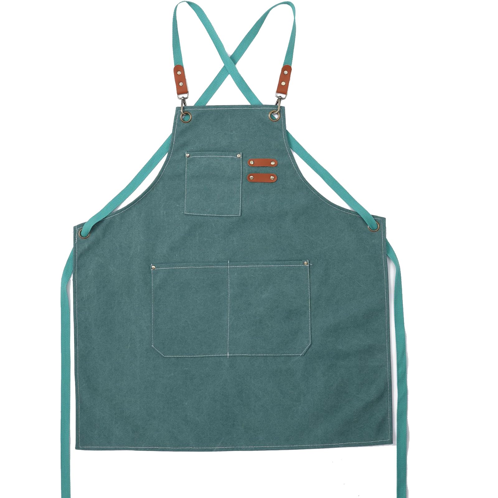 Cosymate Work Canvas Apron with Pockets for Men, Heavy Duty, Resilient, Waterproof, Adjustable Tool Apron for Craft Workshop, Garage, Garden, Vivid Green