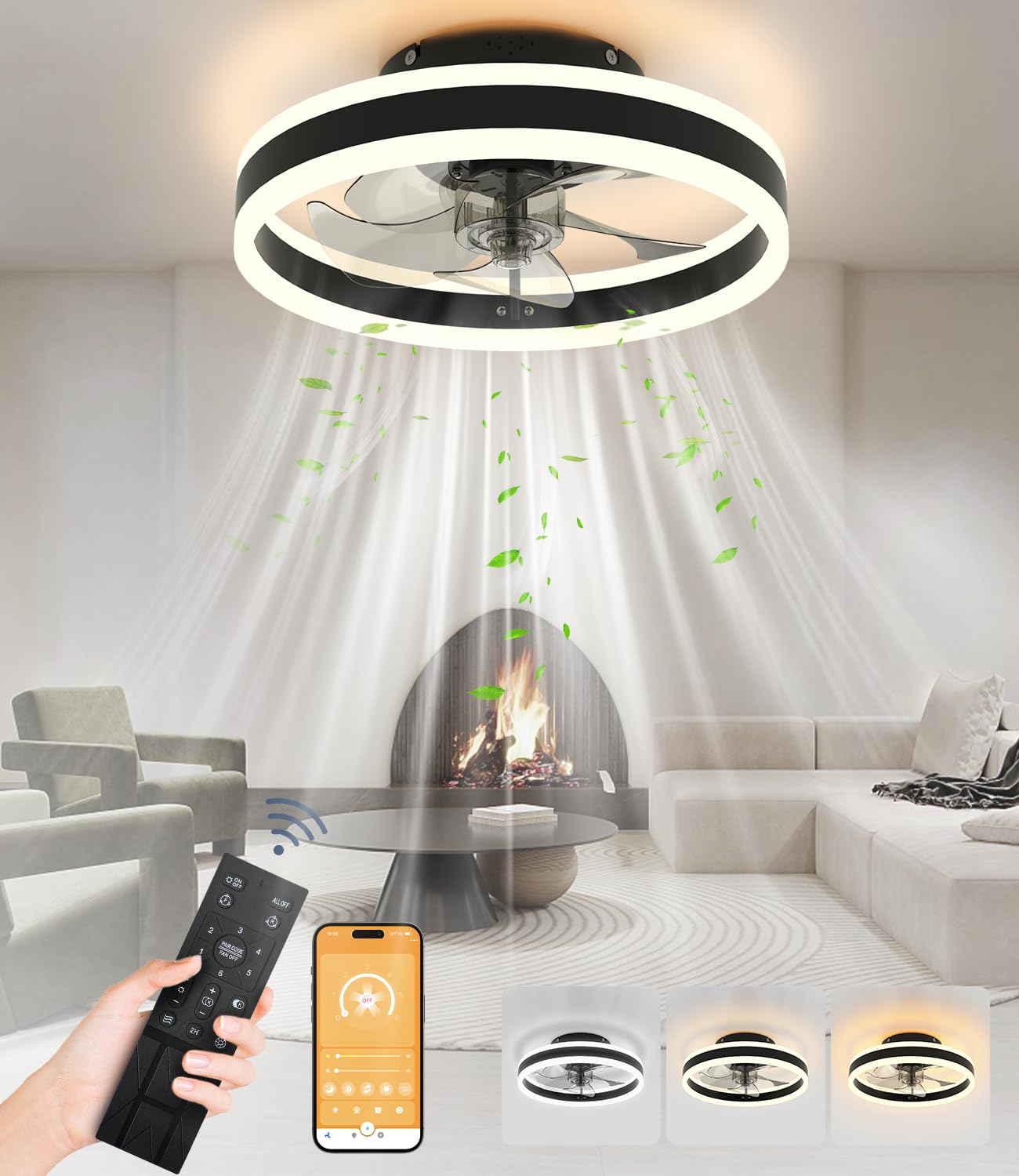 Ceiling Fan, LED Ceiling Fan with Lighting, 3 Colour Temperatures and 6 Speeds Ceiling Fan with Lamp, Remote Control, Quiet Dimmable Fan Ceiling Light
