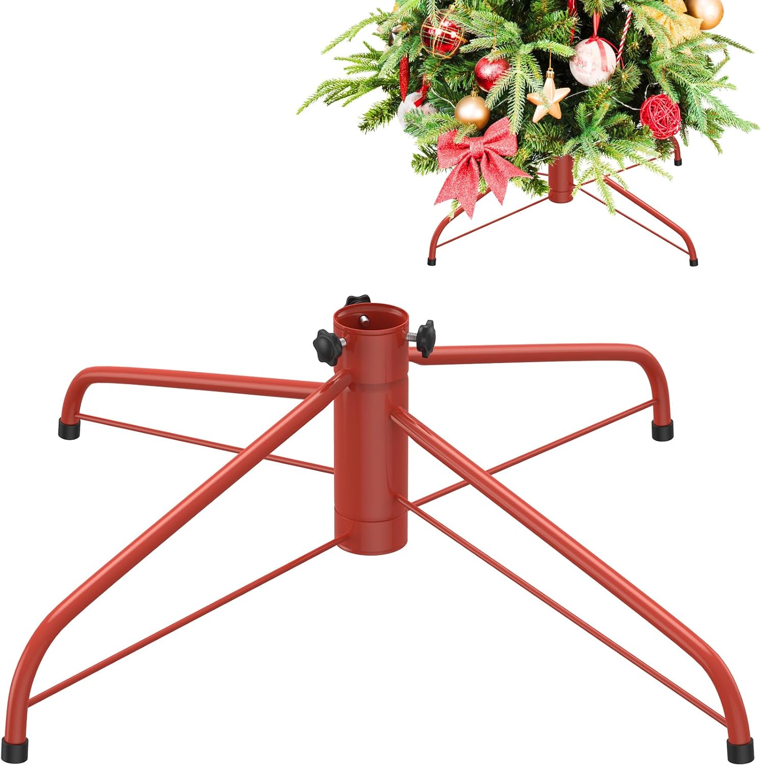 Tree Stands - Pextian Metal Christmas Tree Stand for Artificial Tree, Folding Tree Stand 19.7 Inch Replacement Xmas Tree Stand Base for 4Ft to 8.5Ft Artificial Trees Fake Tree, Fits 0.5-1.25 Inch Tree Pole, Red
