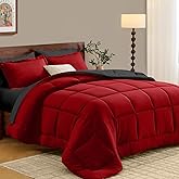 FUANNA Full Size Comforter Sets 7 Pieces, Reversible Bed in a Bag Full with All Season Premium Comforter, Bedding Sets Includes Comforter, Flat Sheet, Fitted Sheet, Pillowcases & Shams, Red & Black