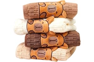 Capybara Hand Towels 4 Pack - 14"x29" Coral Fleece, Soft & Absorbent Checkered Face Towels for Bathroom, Kitchen, Beach, Gym