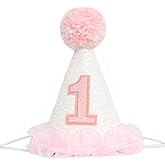 PQQIEE Pink Princess 1st Birthday Party Hat, Baby Girl's First Birthday Sequin Crown, Glitter Headband