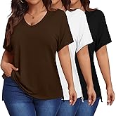 Ficerd 3 Pack Plus Size V Neck T-Shirts for Women, Short Sleeve Split Side High Low Hem Tunics Tops Basic Summer Tee Blouses