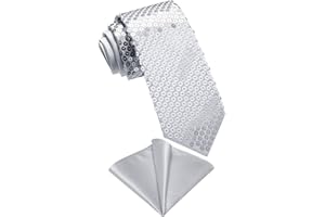 DiBanGu Mens Sequin Skinny Tie and Pocket Square Set,Shiny Solid Necktie Formal Satin Slim Ties for Party Wedding