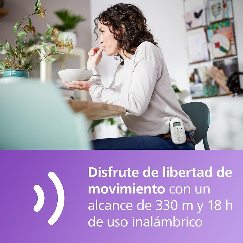 Philips Avent vigilabebés con Audio DECT con luz Nocturna y Canciones de Cuna, intercomunicador bidireccional, 330 m de Alcance y 18 h de Uso, conexión Segura, Sensor de Temperatura, SCD713/26