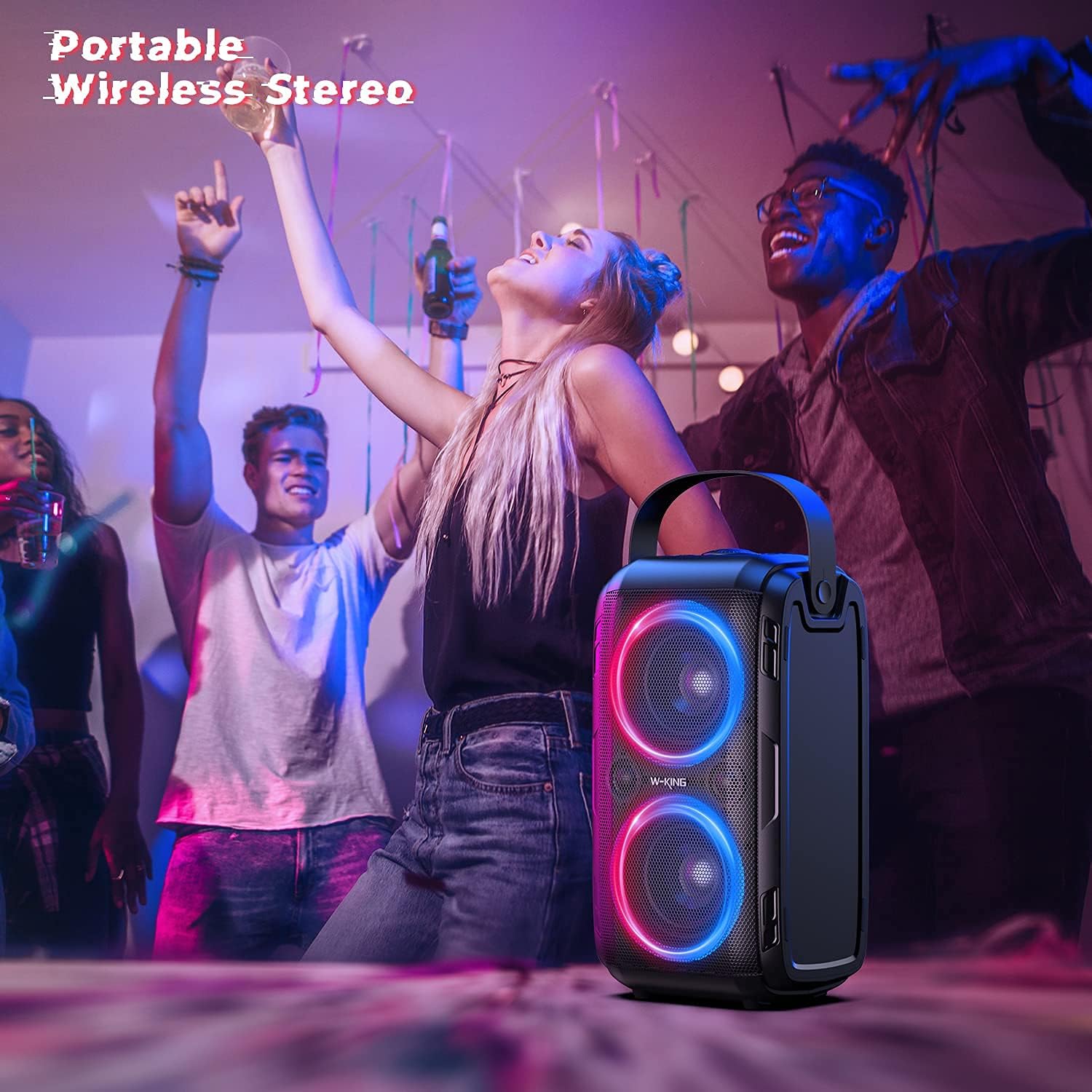 Bluetooth Speaker, W-KING 80W Super Punchy Bass, Huge 105dB Sound Portable Wireless TWS Speakers, Mixed Color LED Lights, 12000mAH Battery, Bluetooth 5.0, USB Playback, Loud for Party, Non-Waterproof: Electronics