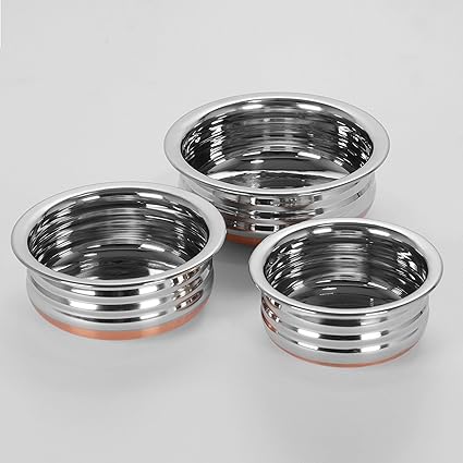 OnMall Stainless Steel Copper Bottom Prabhu Chetty - Cookware - Serveware - 3pc Handi Sets (Medium to Small)